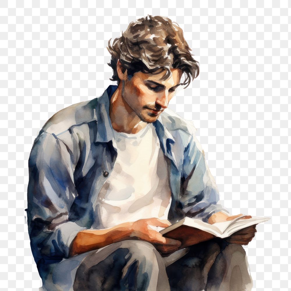 PNG Portrait reading adult contemplation.