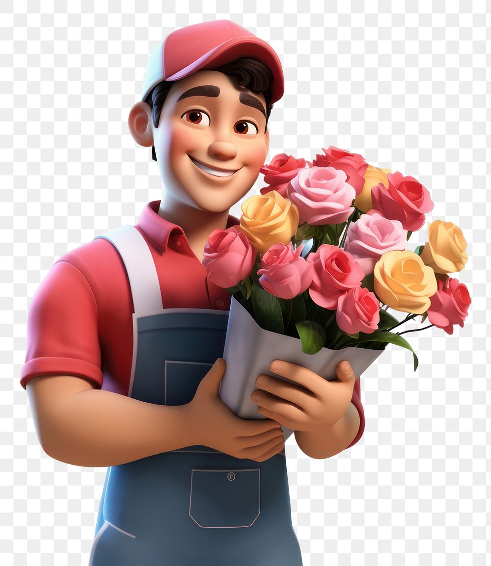 PNG Flower holding cartoon adult. AI generated Image by rawpixel.