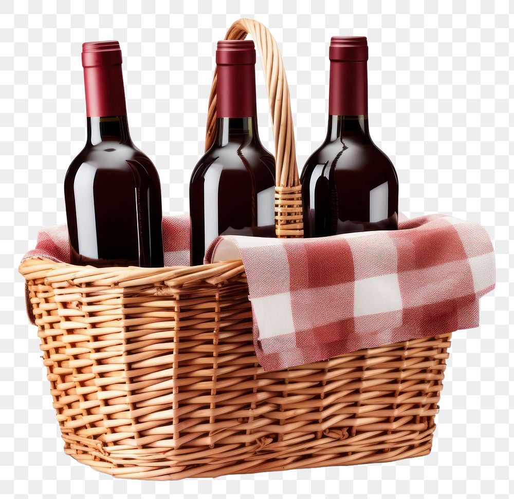 PNG Basket bottle wine picnic. AI generated Image by rawpixel.