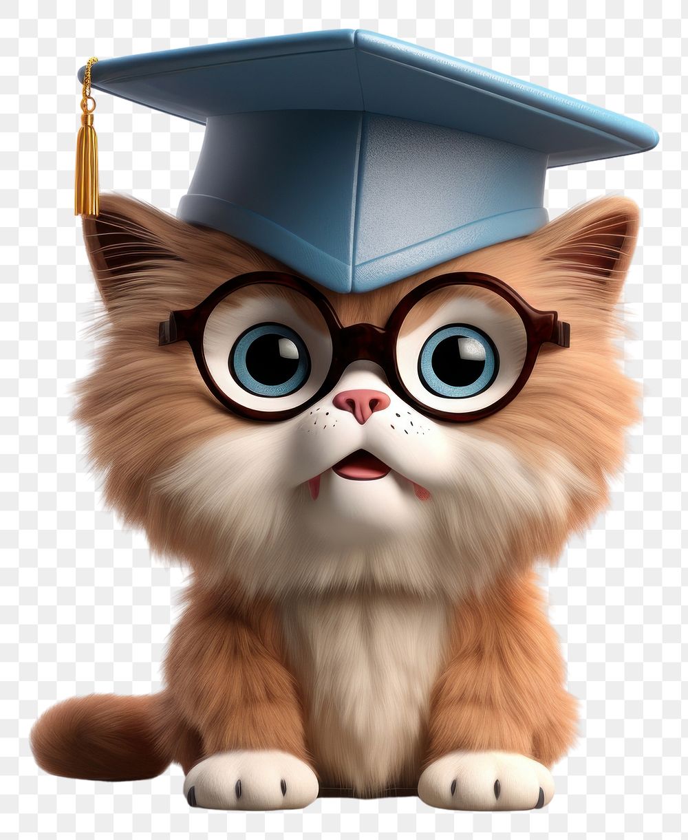PNG Cat wearing graduate cap graduation portrait cartoon. AI generated Image by rawpixel.