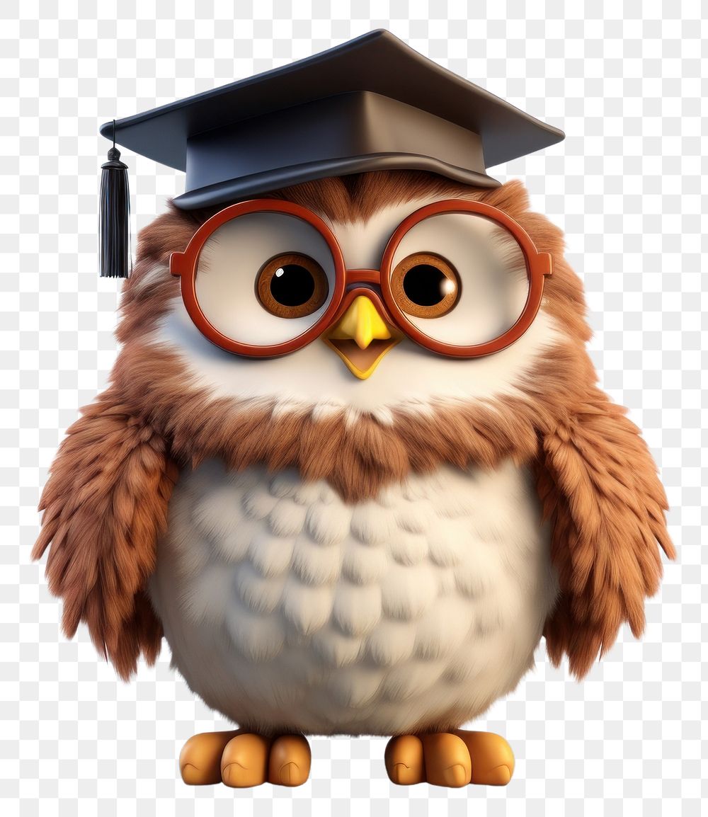 PNG Chubby owl wering graduate cap portrait cartoon animal. 
