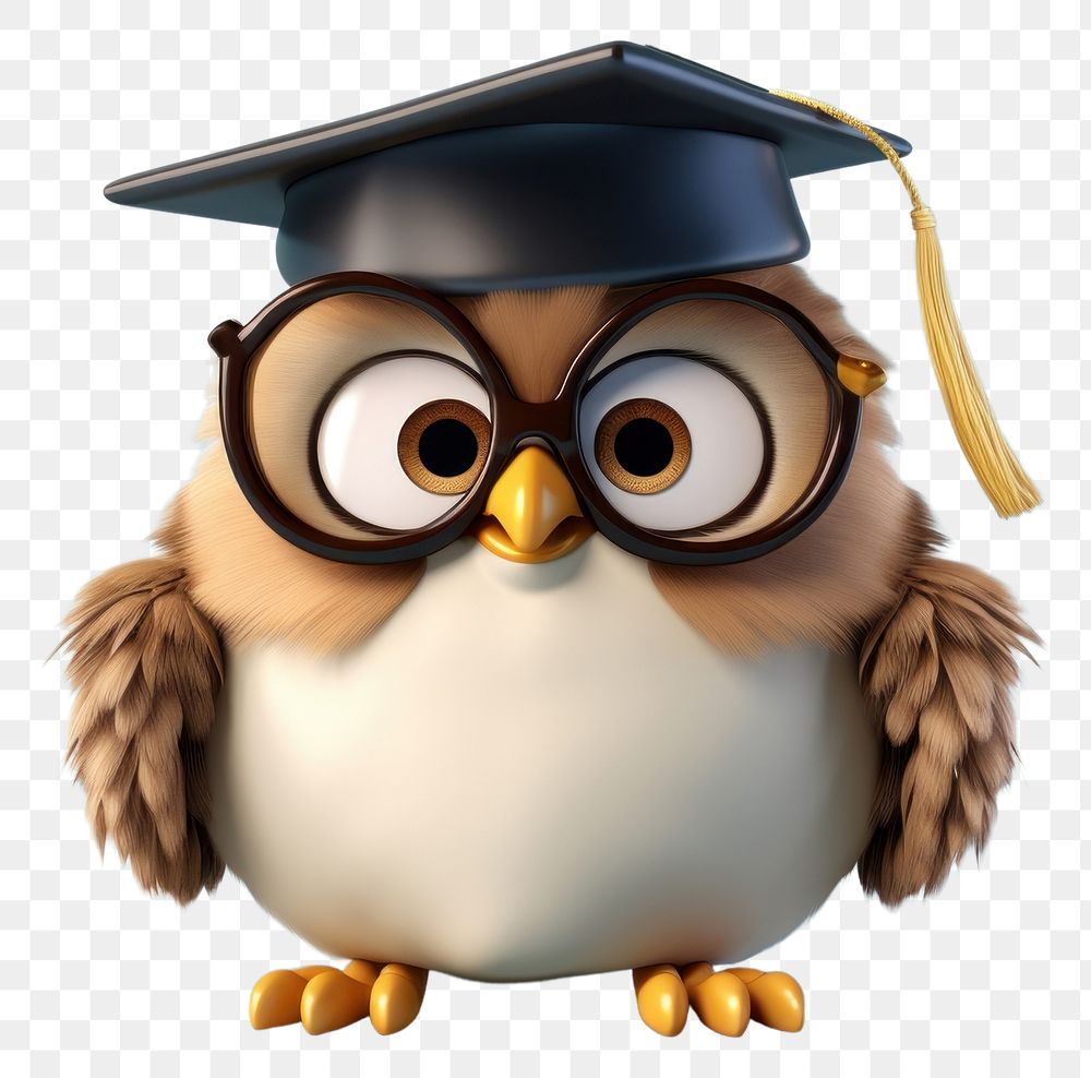 PNG Chubby owl wering graduate cap graduation portrait cartoon. AI generated Image by rawpixel.