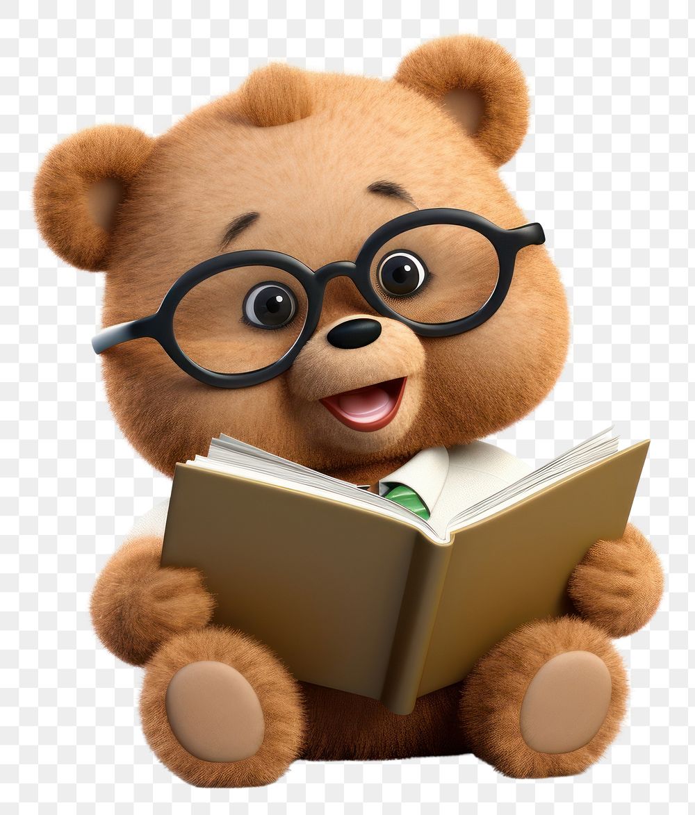 PNG Teddy bear wering glasses portrait reading cartoon