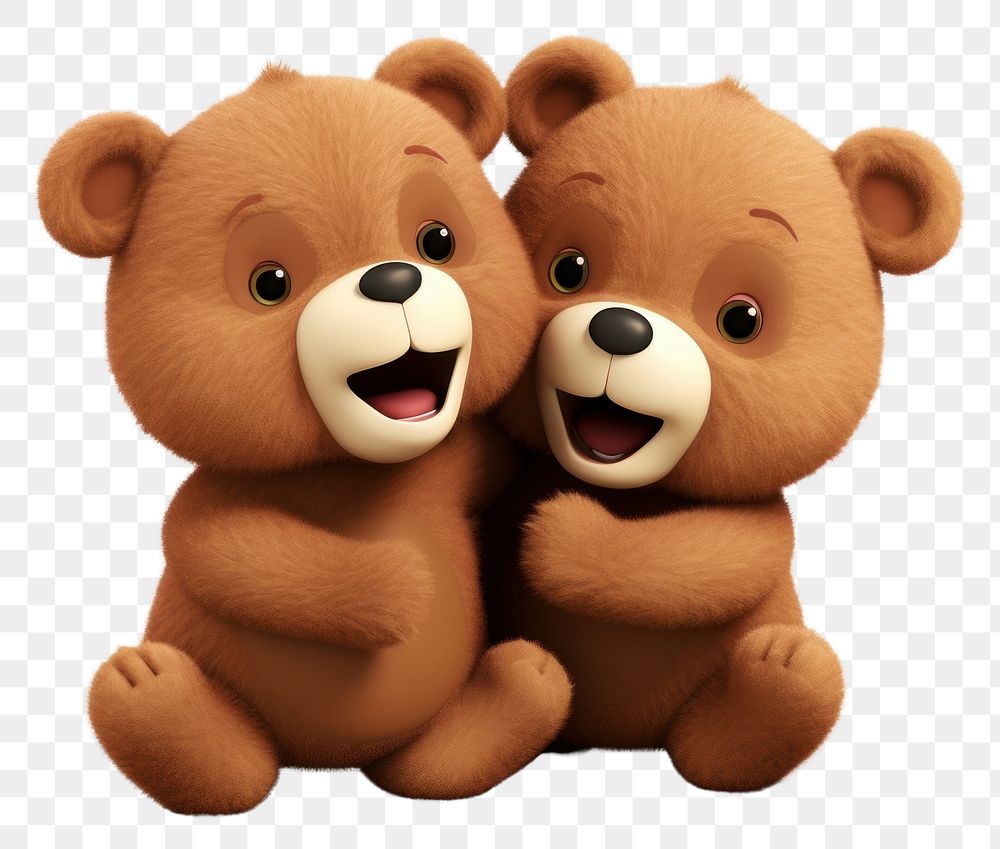 PNG Two teddy bears cartoon toy white background. AI generated Image by rawpixel.