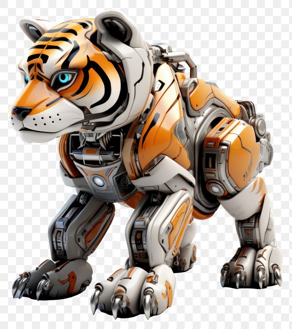 PNG Cartoon tiger robot white background. AI generated Image by rawpixel.