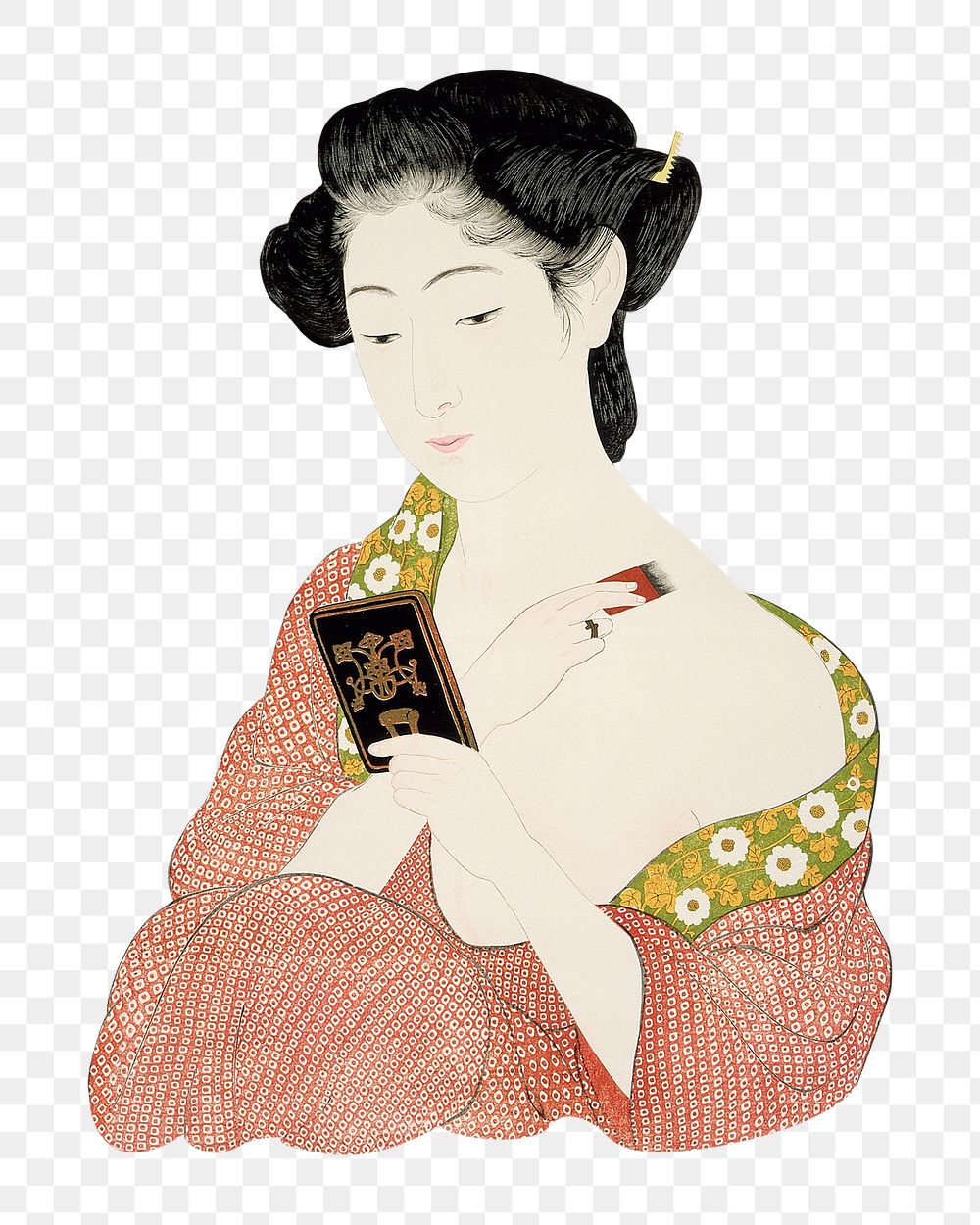 PNG Woman at Toilette (1918), vintage Japanese illustration by Hashiguchi Goyo, transparent background. Remixed by rawpixel.