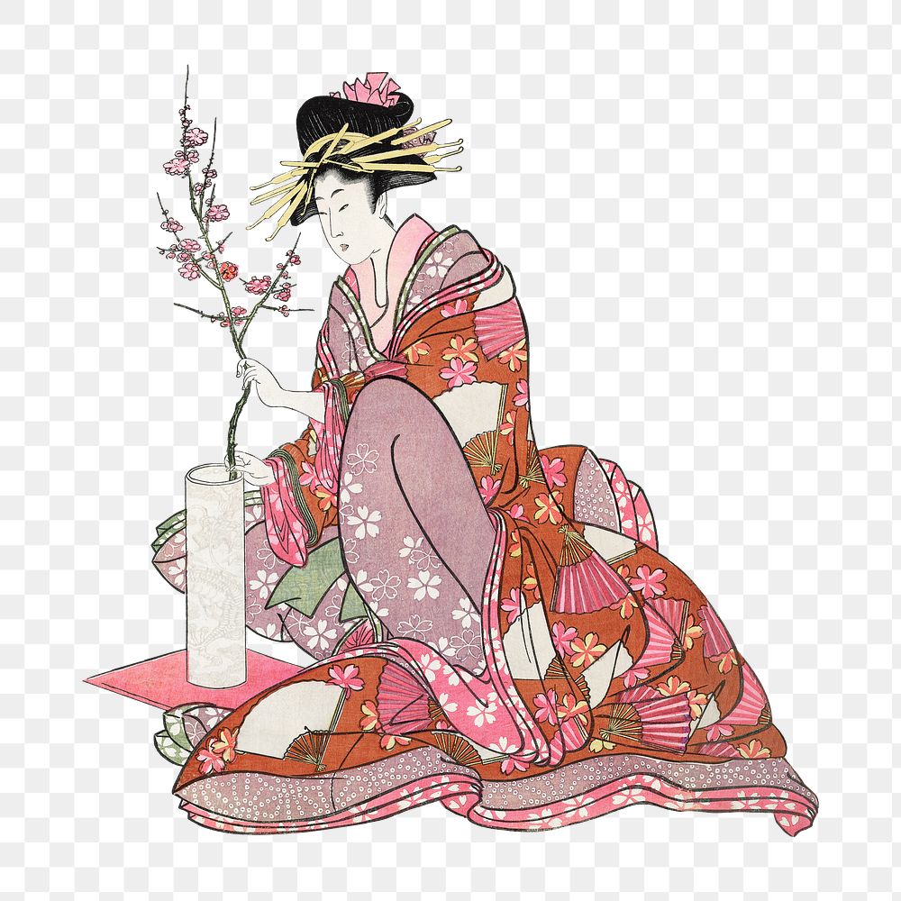 PNG Tsukasa of Ogiya, vintage Japanese woman illustration by Kitagawa Utamaro, transparent background. Remixed by rawpixel.