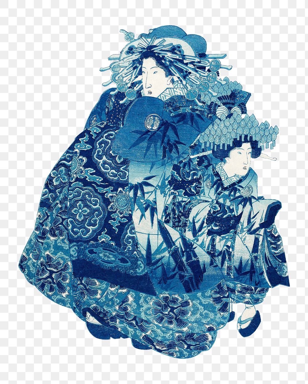 PNG Blue Japanese woman, vintage illustration by Utagawa Kunisada, transparent background. Remixed by rawpixel.