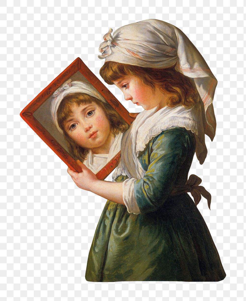 PNG Julie Le Brun Looking in a Mirror, vintage little girl illustration by Elisabeth Louise Vig&eacute;e Le Brun…