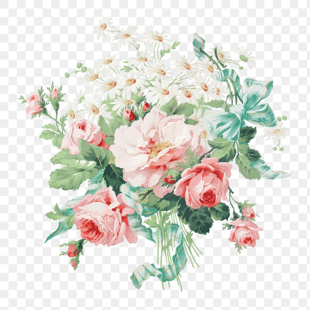 PNG Pink roses, vintage flower illustration, transparent background. Remixed by rawpixel.
