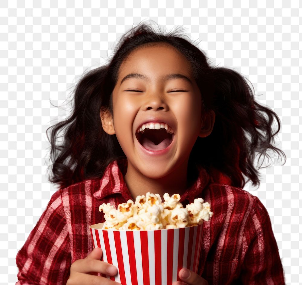 PNG Popcorn eating happy girl. AI generated Image by rawpixel.
