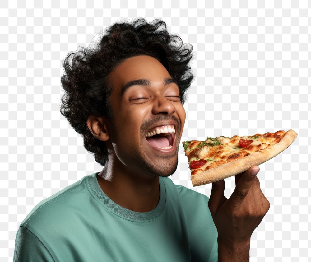 PNG Eating pizza laughing adult. AI generated Image by rawpixel.