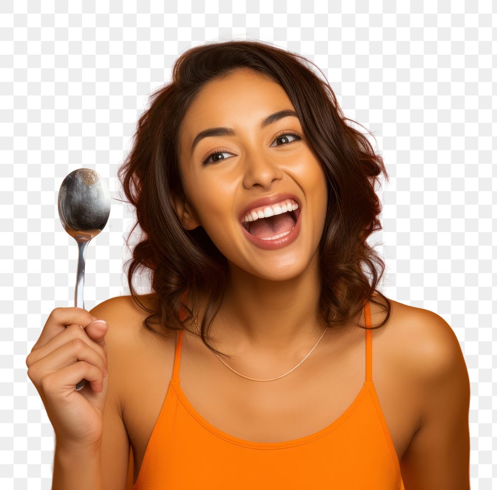 PNG Spoon portrait laughing eating. AI generated Image by rawpixel.