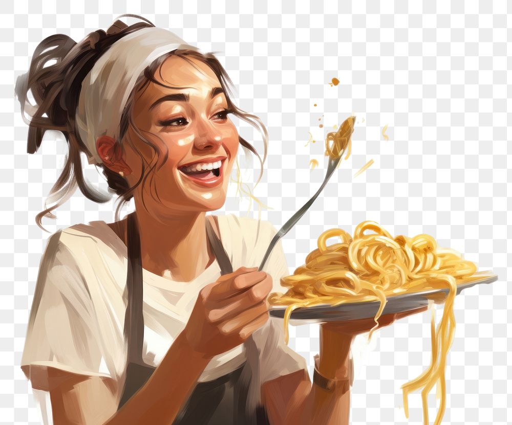PNG Pasta spaghetti eating female. AI generated Image by rawpixel.