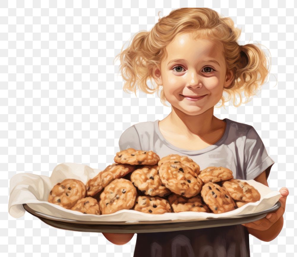 PNG Portrait holding cookie child. 