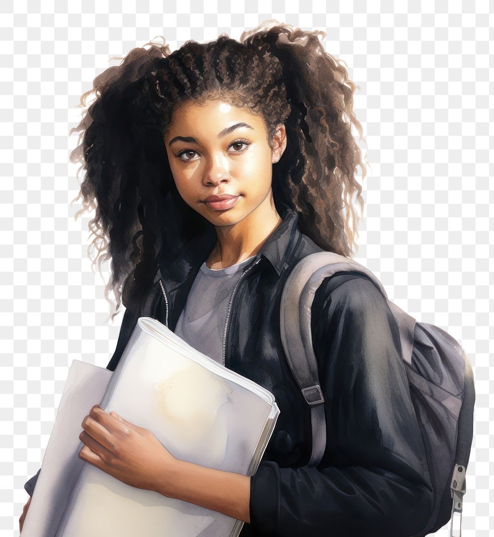 PNG Student backpack portrait female. AI generated Image by rawpixel.