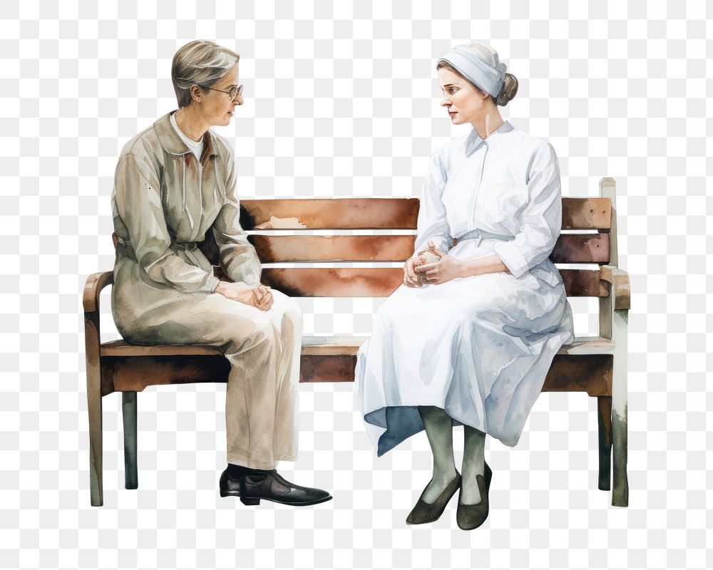 PNG Sitting bench patient adult. AI generated Image by rawpixel.