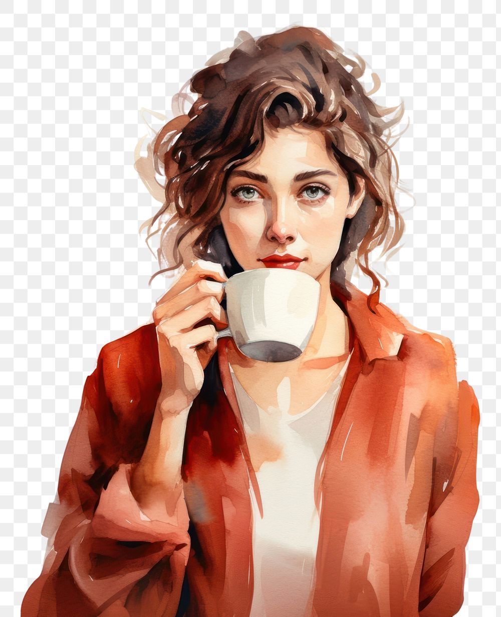 PNG Drinking portrait coffee cup. AI generated Image by rawpixel.