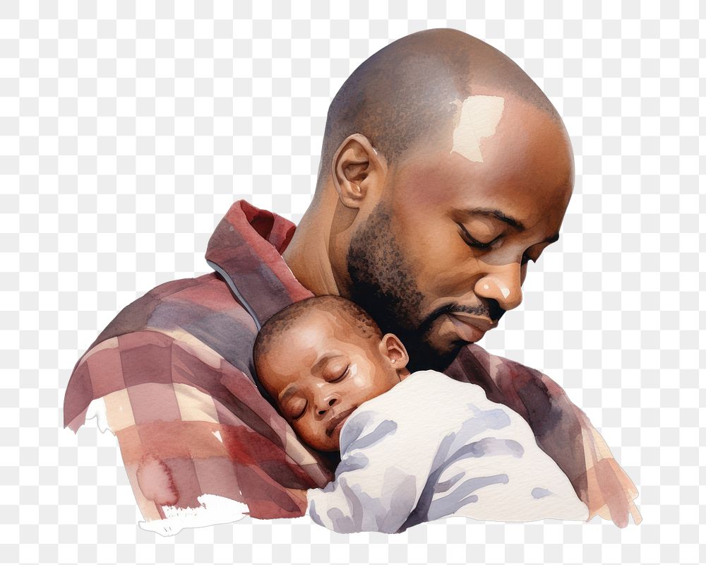 PNG Portrait newborn hugging father. AI generated Image by rawpixel.