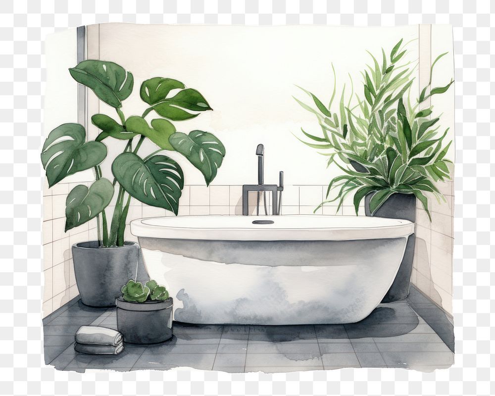 PNG Bathtub plant houseplant flowerpot. AI generated Image by rawpixel.