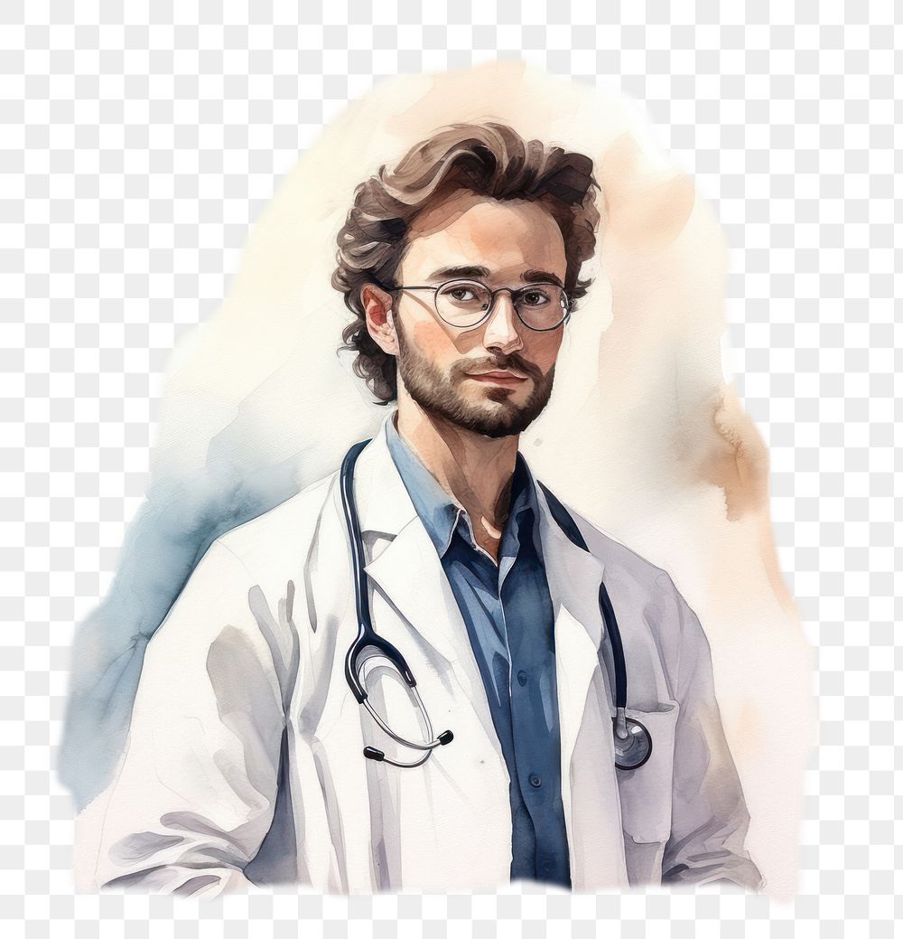 PNG Stethoscope portrait glasses adult. AI generated Image by rawpixel.
