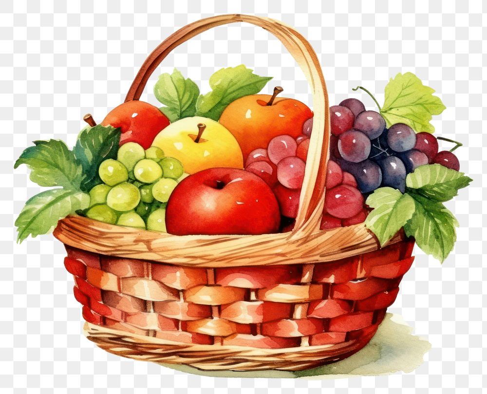 PNG Basket fruit grapes apple. AI generated Image by rawpixel.