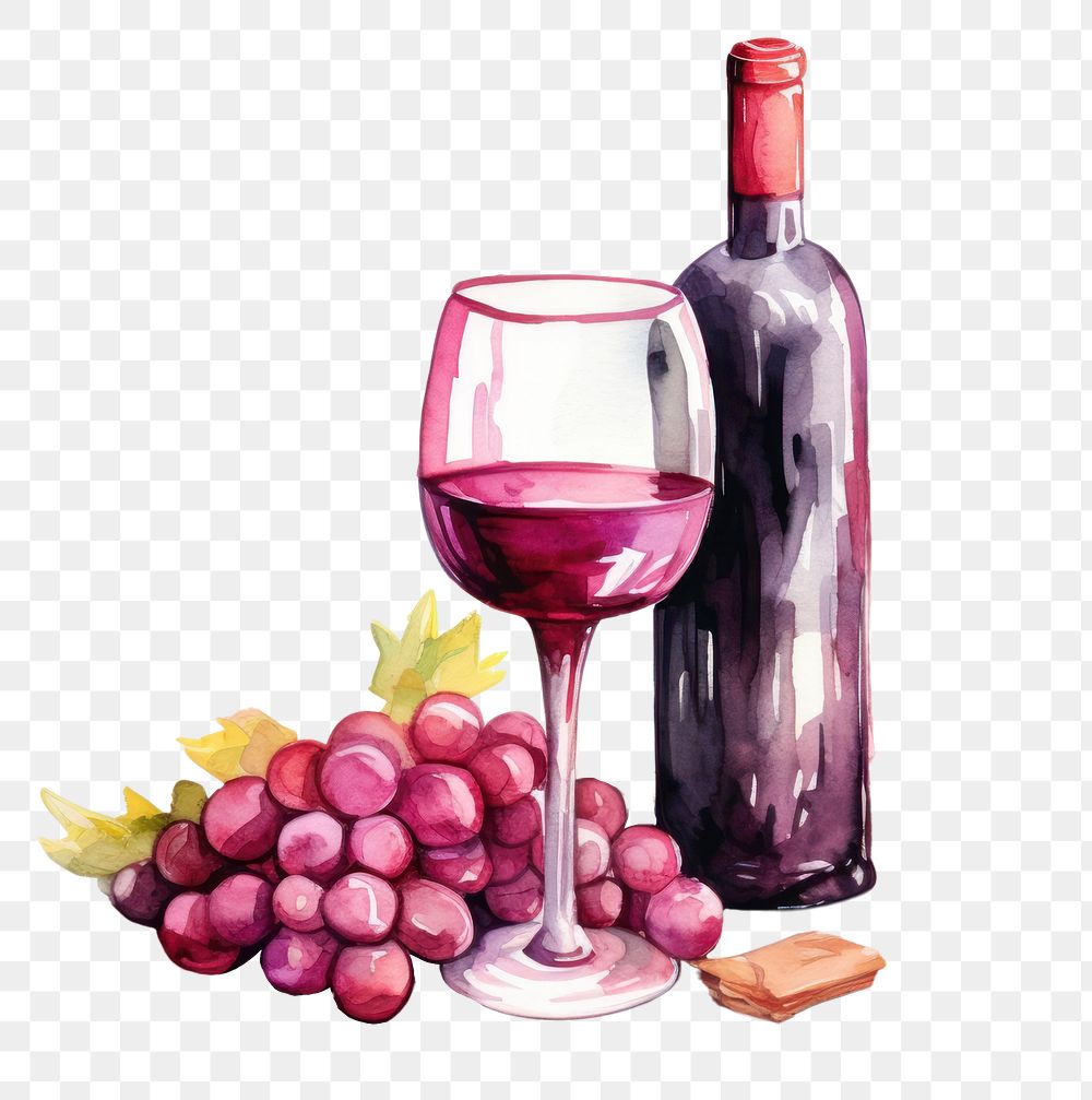 PNG Wine bottle grapes glass. AI generated Image by rawpixel.