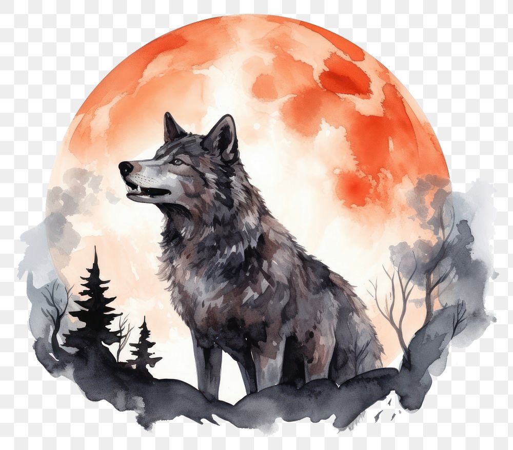 PNG Wolf mammal animal moon. AI generated Image by rawpixel.