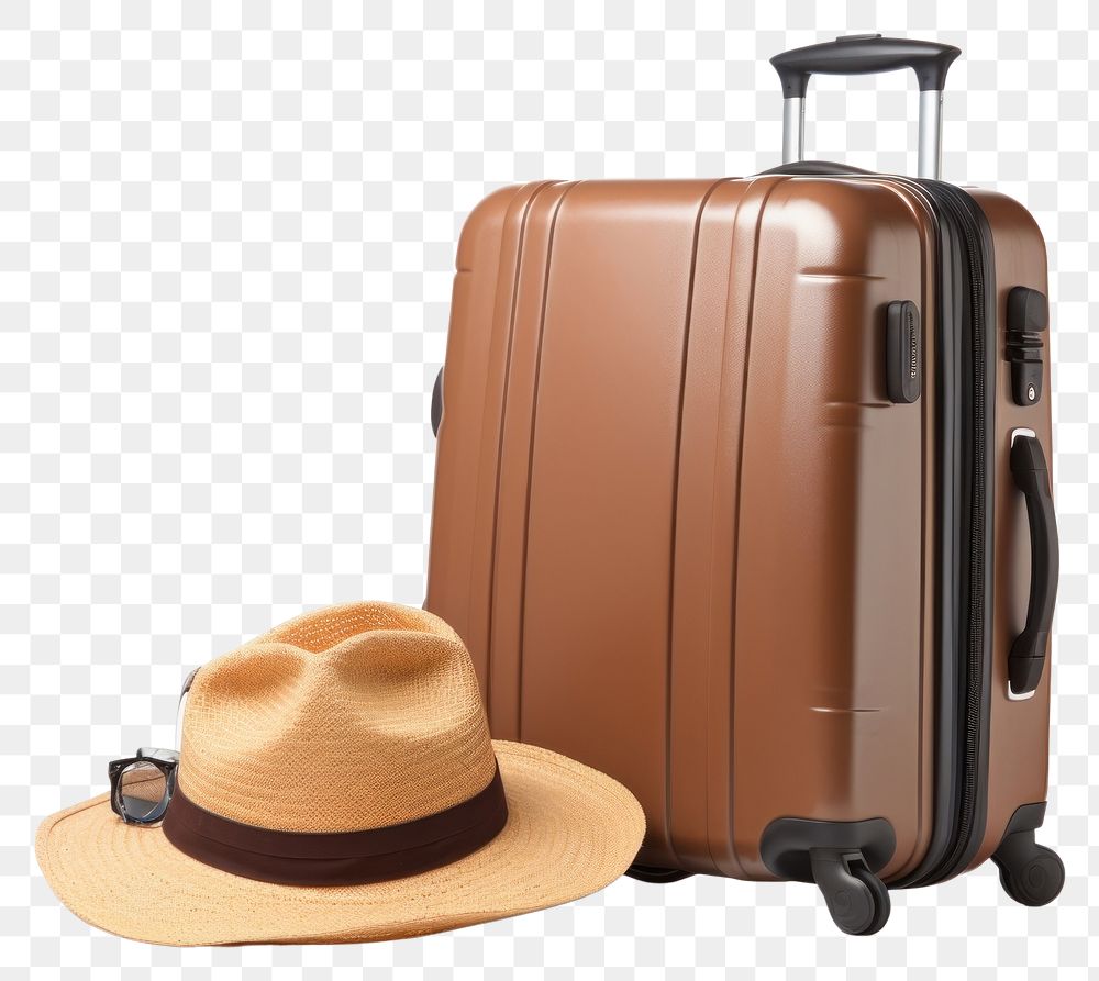 PNG Luggage suitcase travel hat. AI generated Image by rawpixel.