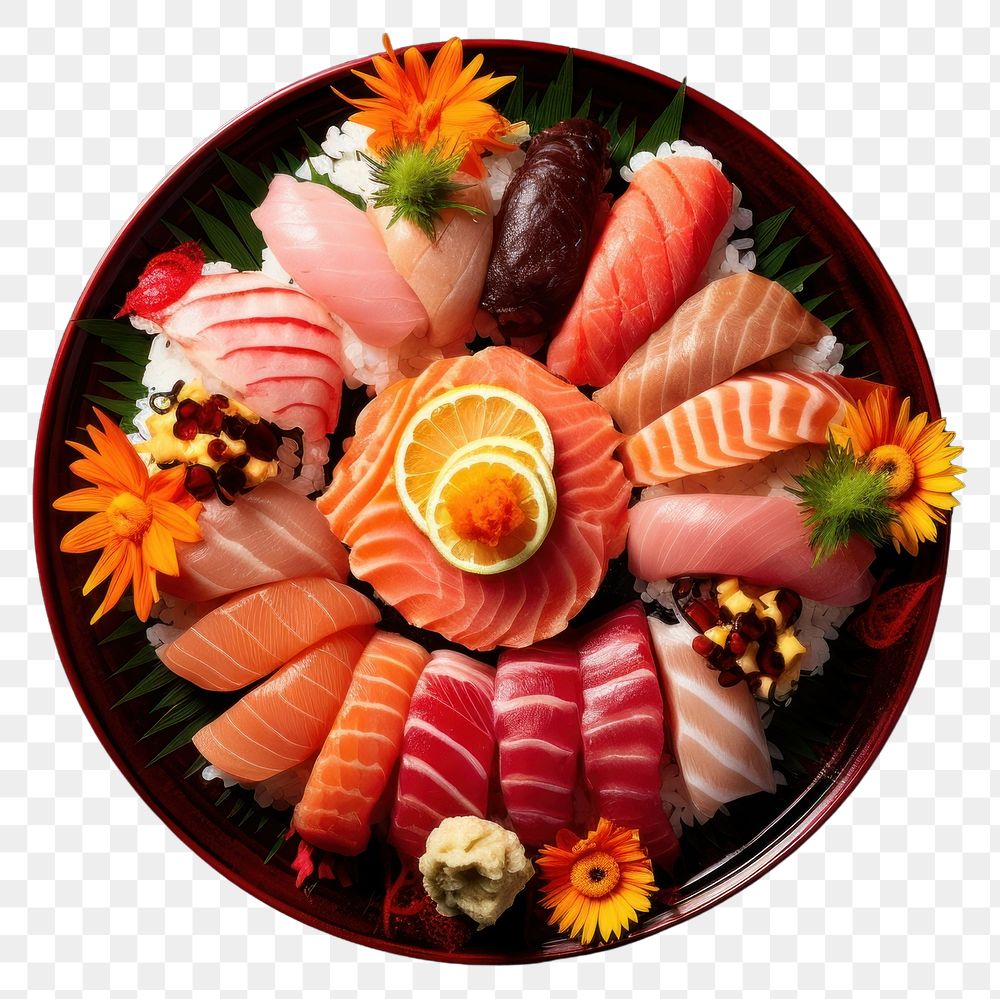PNG Plate seafood sushi meal. AI generated Image by rawpixel.