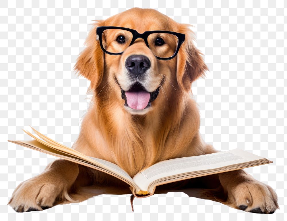 PNG Reading retriever glasses mammal. AI generated Image by rawpixel.