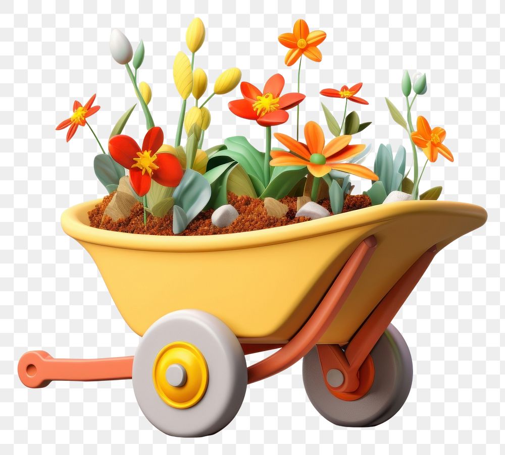 PNG  Wheelbarrow vehicle flower plant. AI generated Image by rawpixel.