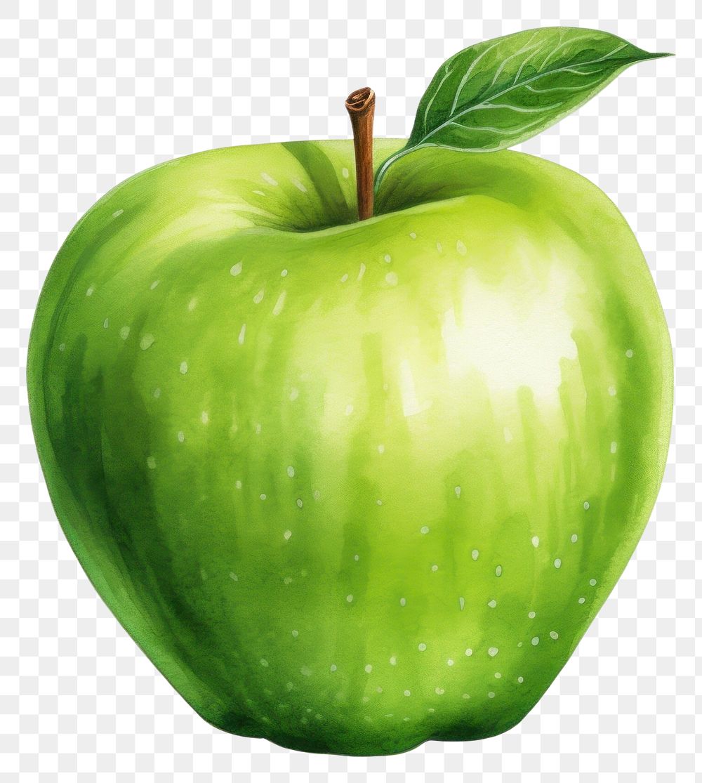 PNG Apple fruit green plant, digital paint illustration.