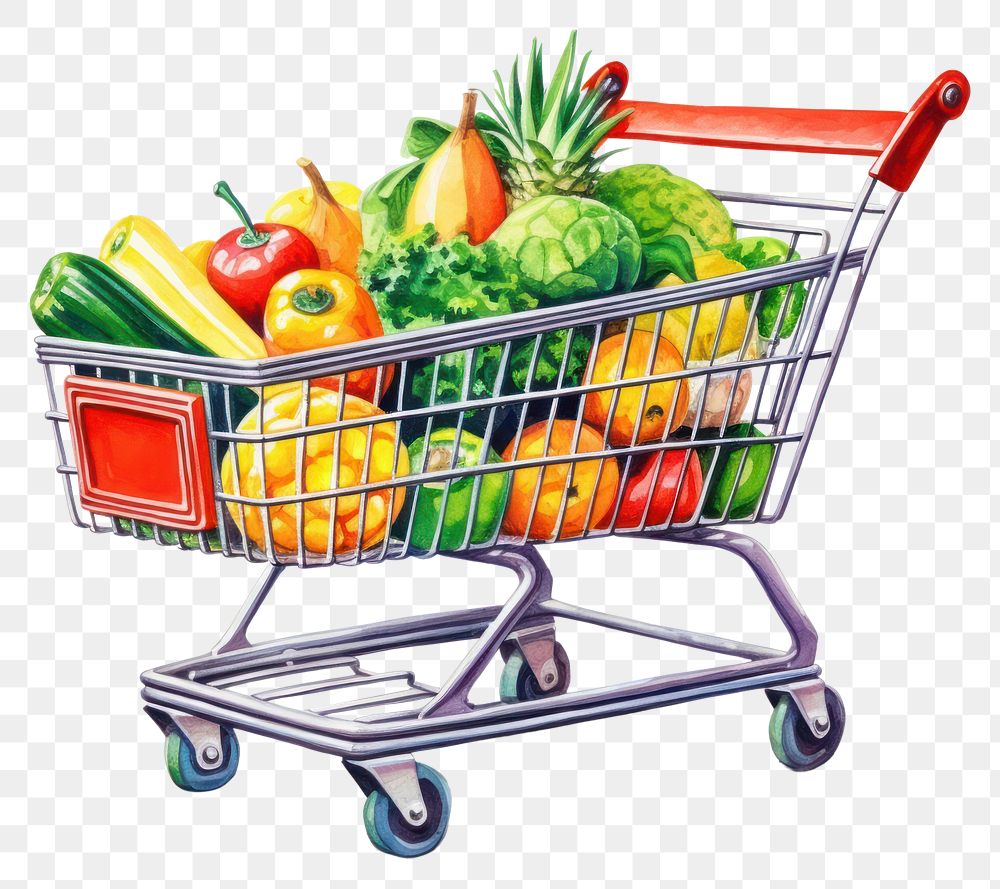 PNG Shopping plant food cart, digital paint illustration. AI generated image