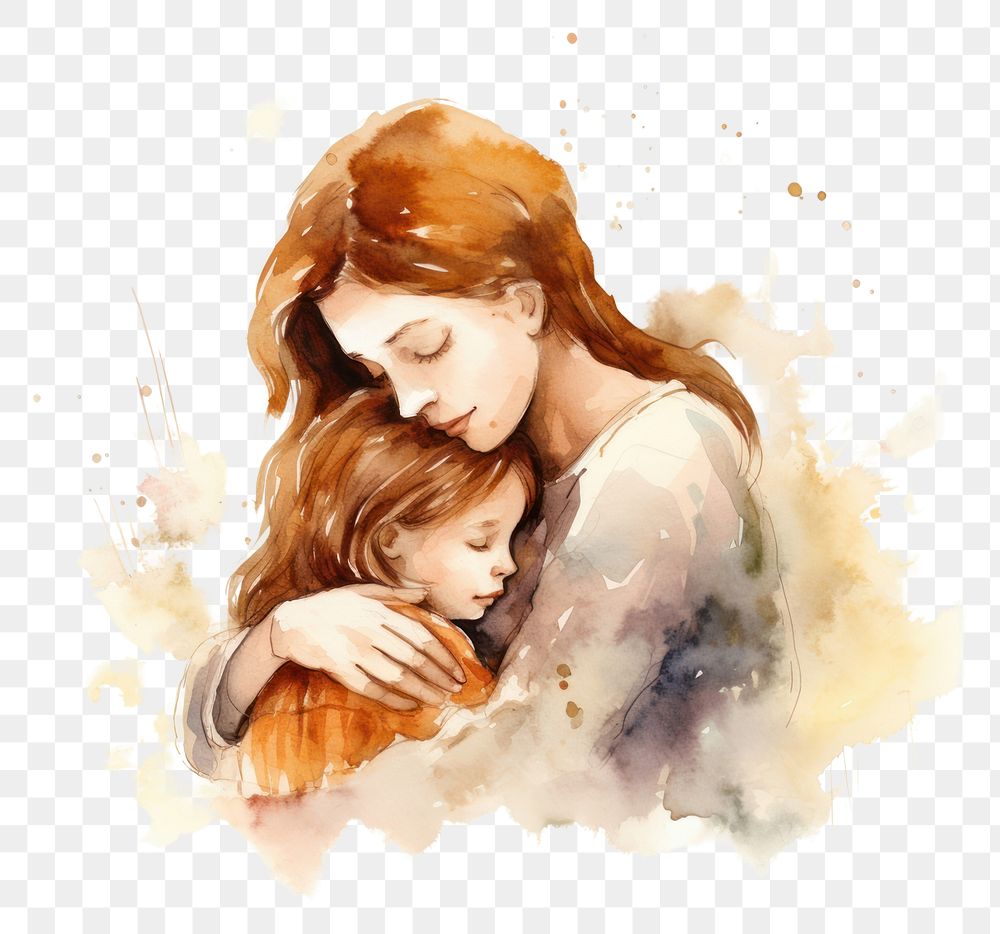PNG Painting portrait hugging adult. AI generated Image by rawpixel.