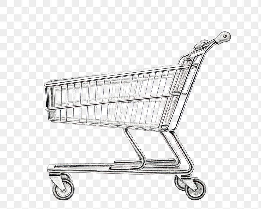 PNG Supermarket shopping cart white background, digital paint illustration. AI generated image