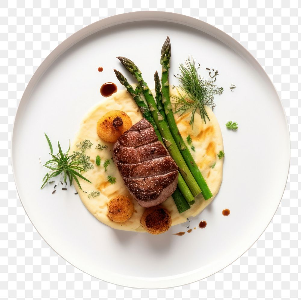 PNG Asparagus plate food beef. AI generated Image by rawpixel.