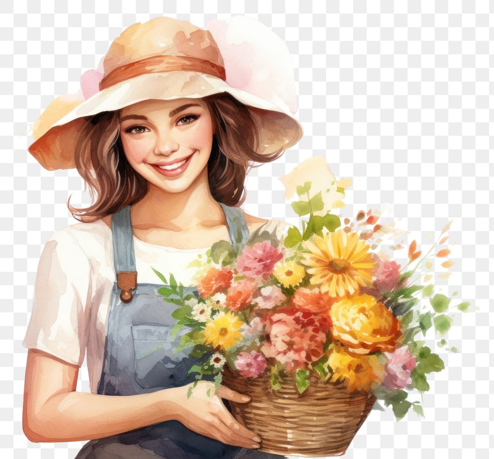 PNG Flower smiling holding basket. AI generated Image by rawpixel.