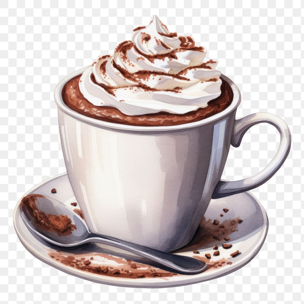 PNG Chocolate dessert coffee drink, digital paint illustration. AI generated image