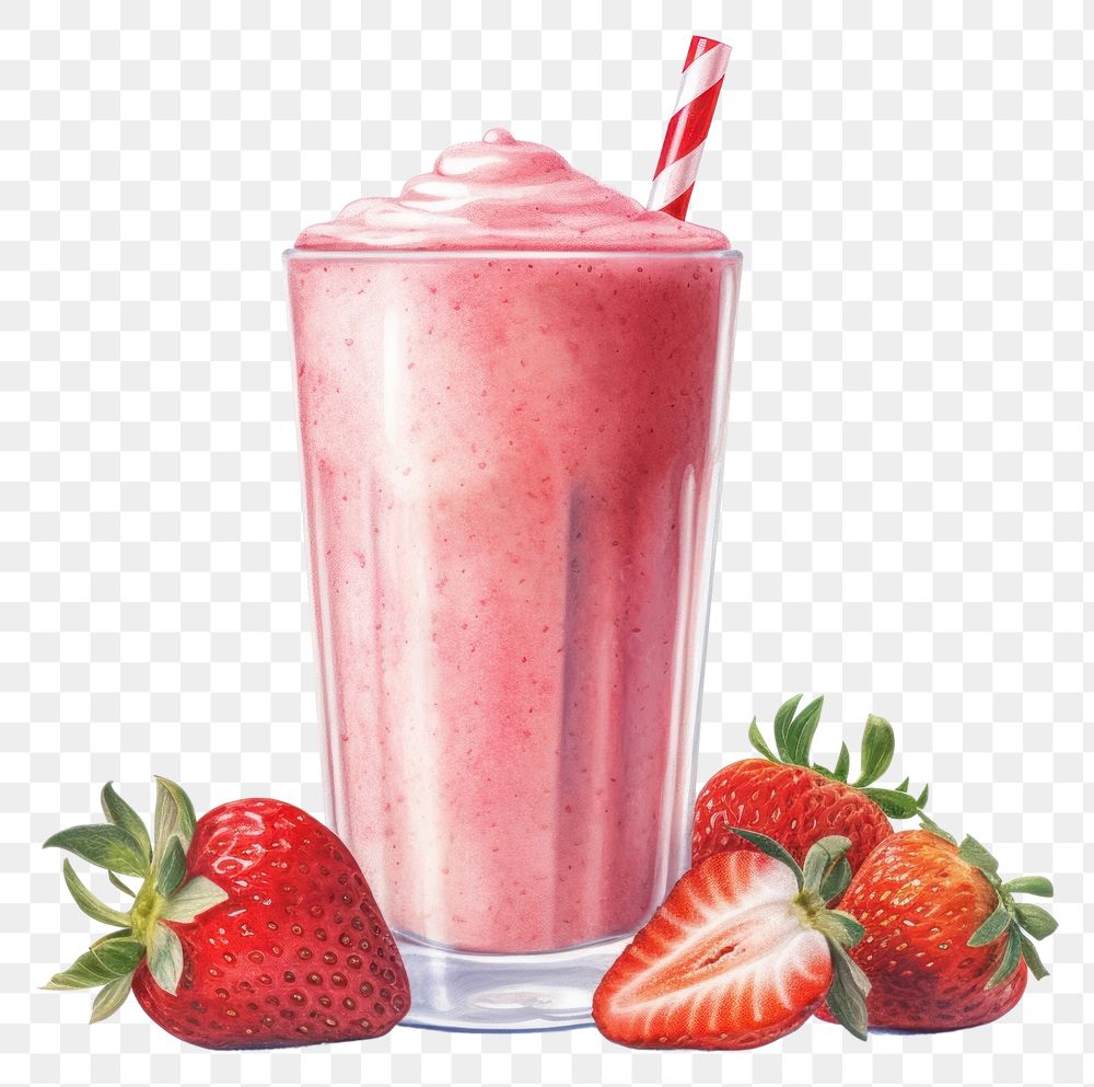 PNG Strawberry smoothie milkshake fruit, digital paint illustration. AI generated image