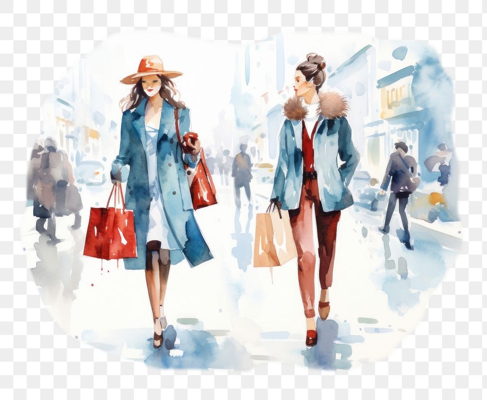 PNG watercolor illustration of shopping, isolate illustration on paper --ar 3:2