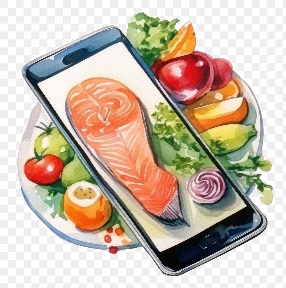 PNG Food seafood plate phone. AI generated Image by rawpixel.