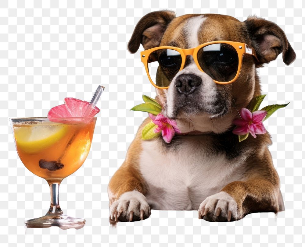 PNG Sunglasses cocktail bulldog mammal. AI generated Image by rawpixel.