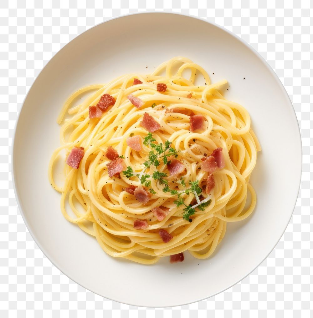 PNG Carbonara spaghetti pasta plate. 