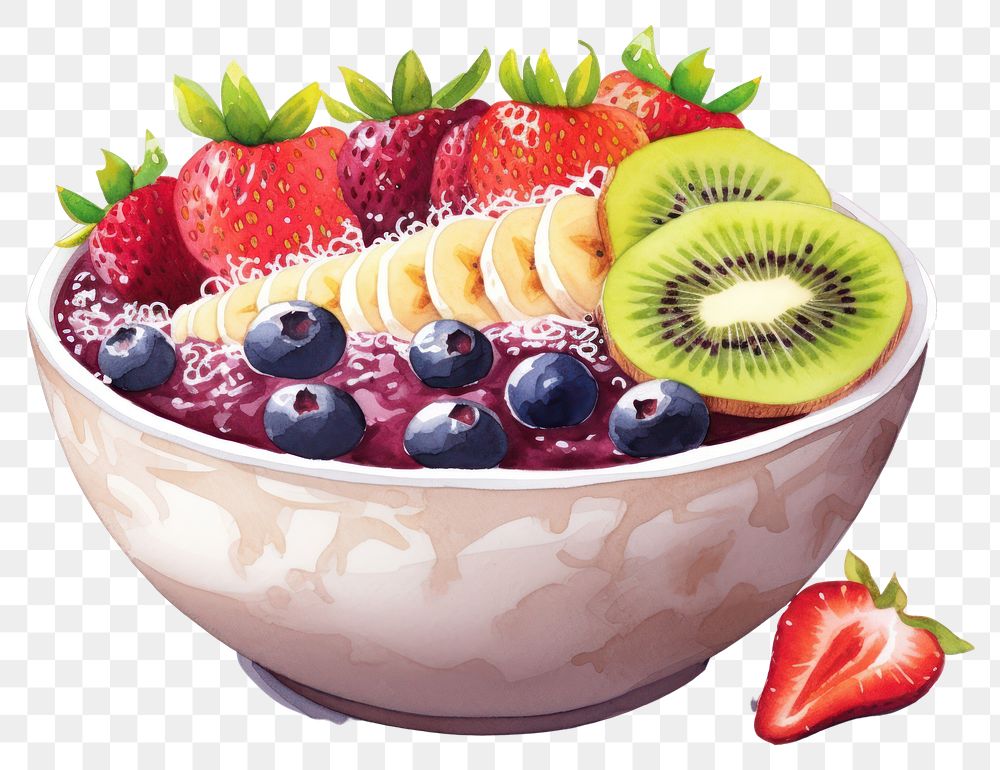 PNG Bowl strawberry blueberry dessert. AI generated Image by rawpixel.