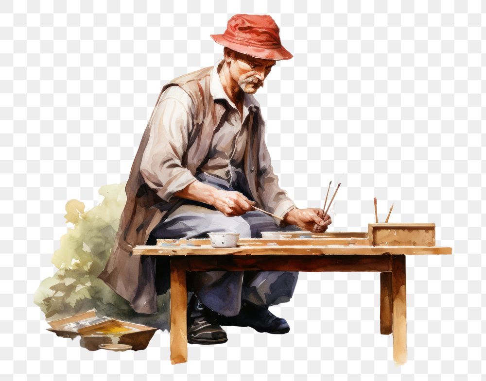 PNG Carpenter painter table adult. AI generated Image by rawpixel.