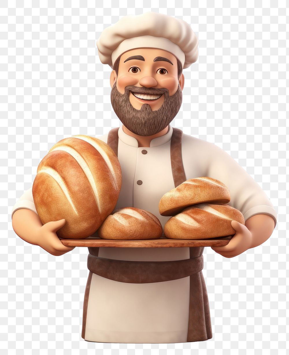 PNG Bread cartoon baker adult. AI generated Image by rawpixel.