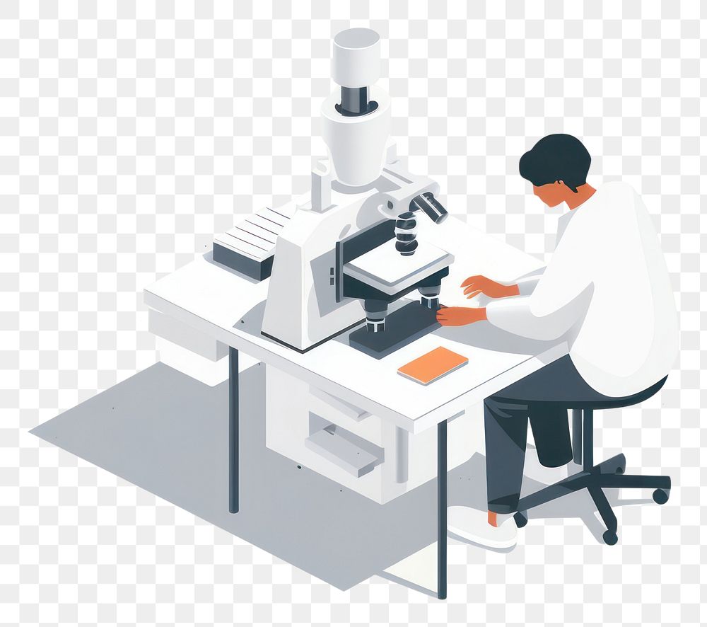 PNG  Microscope person adult desk. AI generated Image by rawpixel.