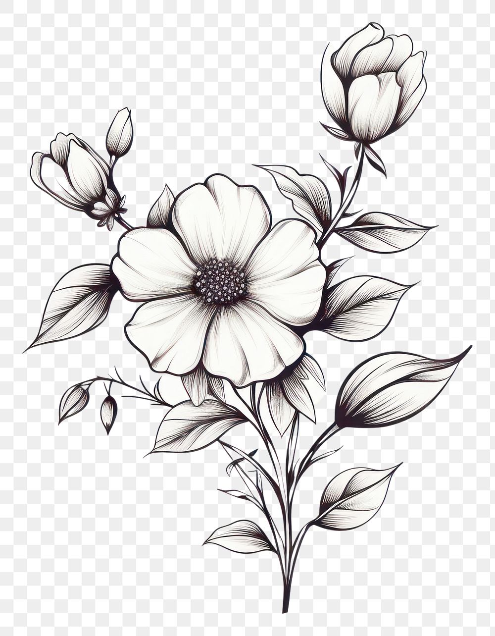 PNG Pattern drawing flower sketch. AI generated Image by rawpixel.