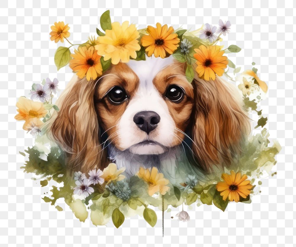 PNG Flower dog portrait spaniel. AI generated Image by rawpixel.